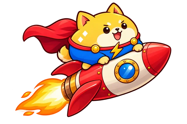 Superdoge riding a rocket